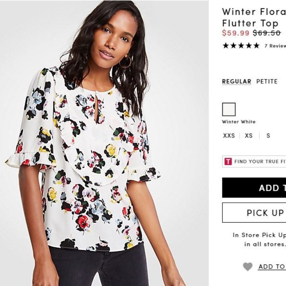 Ann Taylor Winter Floral Ruffle Bib Flutter Top S